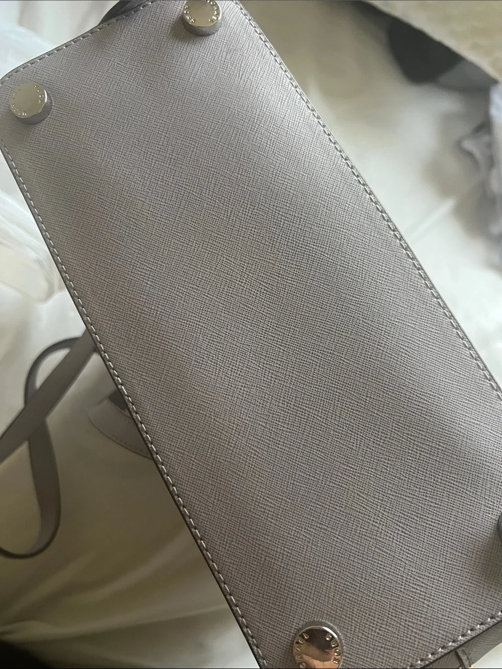 MICHAEL KORS Pale Gray Saffiano Leather Backpack with Gold Hardware
